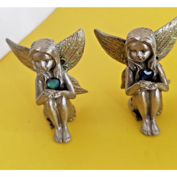 Vintage Pewter & Gemstone Fairies Figurines Lot of 5 - Picture 6 of 16